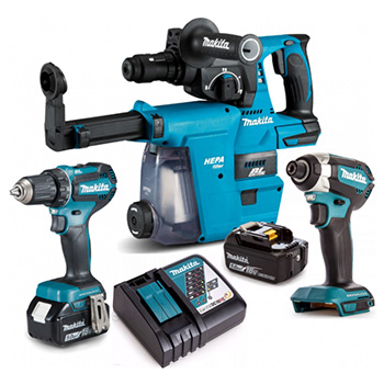 Makita LXT set - akumulatorska bušilica-odvijač DDF486Z + akumulatorski udarni odvijač DTD153Z + akumulatorska bušilica-čekić DHR243Z + punjač + 2 baterije + torba DLX3154TX1-1