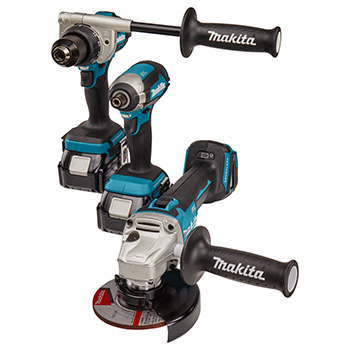 Makita LXT set - akumulatorska bušilica-odvijač DDF486Z + akumulatorski udarni odvijač DTD153Z + akumulatorska ugaona brusilica DGA504Z + punjač + 2 baterije + 2 Makpac DLX3155TJ-1