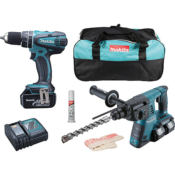 Makita aku set (DHP482 + DHR263) 4,0 Ah u torbi sa tri baterije i punjačem DLX2137M