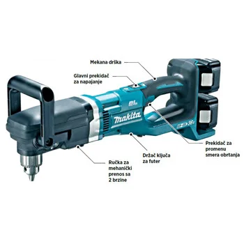 Makita akumulatorska ugaona bušilica DDA460ZK Makita akumulatorska ugaona bušilica DDA460ZK