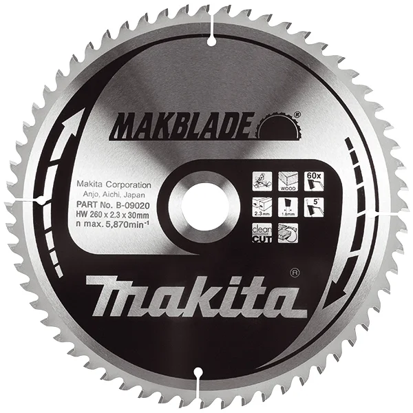 Makita list za testeru od tvrdog metala MAKBlade Plus sa 60 zubaca 260/30 mm B-09020 Makita list za testeru od tvrdog metala MAKBlade Plus sa 60 zubaca 260/30 mm B-09020