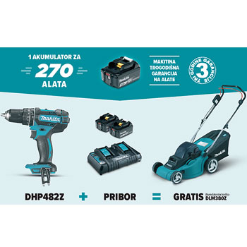 Makita promo set DHP482Z + 2 x BL1850B + DC18RD + DLM380Z