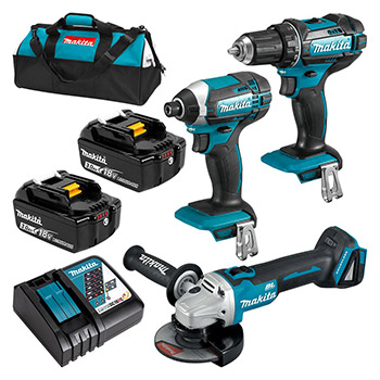 Makita set akumulatorska udarna bušilica + udarni odvijač + ugaona brusilica DLX3068