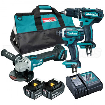 Makita set akumulatorska udarna bušilica + udarni odvijač + ugaona brusilica DLX3068-1