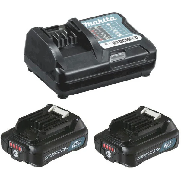 Makita SET 13 - 2 baterije 10.8V, 2 Ah BL1021B sa indikatorom napunjenosti + brzi punjač DC10WD Makita SET 13 - 2 baterije 10.8V, 2 Ah BL1021B sa indikatorom napunjenosti + brzi punjač DC10WD