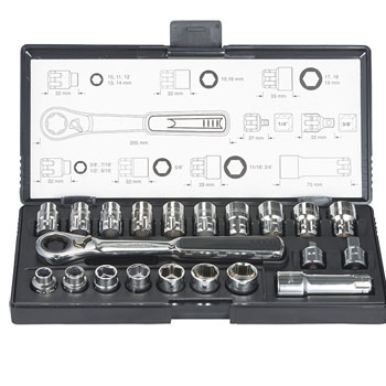 Makita 21-delni komplet prolaznih ključeva sa čegrtaljkom B-65604 Makita 21-delni komplet prolaznih ključeva sa čegrtaljkom B-65604