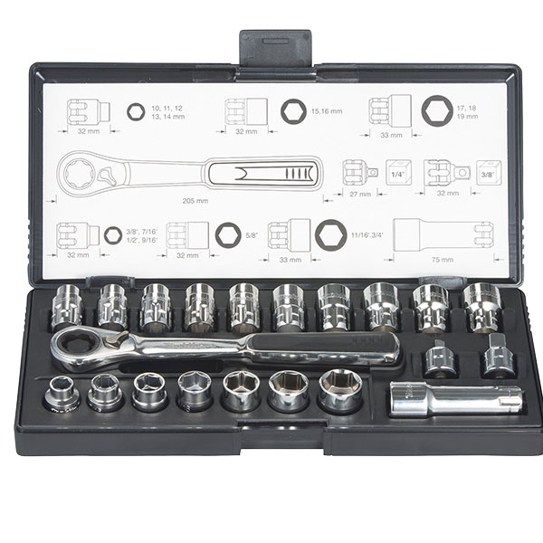 Makita 21-delni komplet prolaznih ključeva sa čegrtaljkom B-65604 Makita 21-delni komplet prolaznih ključeva sa čegrtaljkom B-65604