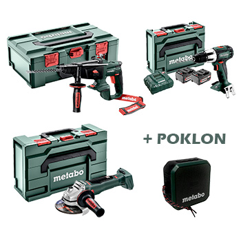 Metabo posebna ponuda aku alata - SDS+ kombičekić KHA 18 LTX + vibraciona bušilica odvrtač SB 18 LT 18V (2x4,0Ah) + ugaona brusilica WB 18 LTX 125 Quick + POKLON TWS Bluetooth zvučnik