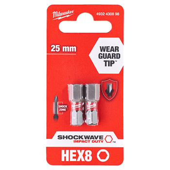 Milwaukee udarni bitsevi HEX 8 x 25mm 1/4 Milwaukee udarni bitsevi HEX 8 x 25mm 1/4