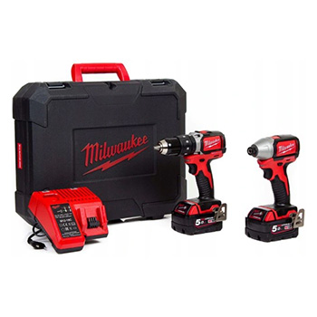 Milwaukee aku set - bušilica-odvijač + udarni odvijač + punjač + 2 baterije + kofer M18 CBLPP2B-502C-1