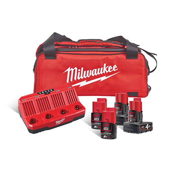 Milwaukee set - punjač + 4 baterije u torbi 12V/2/4Ah M12 NRG-424B 4933471772