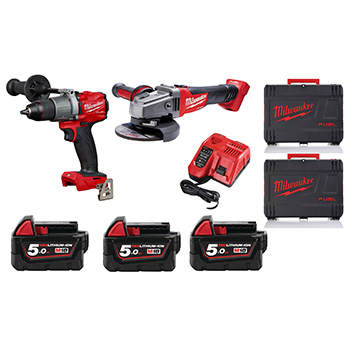 Milwaukee aku set - vibraciona bušilica-odvijač + ugaona brusilica + punjač + 3 baterije + 2 kofera M18 FPP2B2-503X Milwaukee aku set - vibraciona bušilica-odvijač + ugaona brusilica + punjač + 3 baterije + 2 kofera M18 FPP2B2-503X