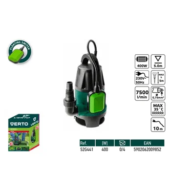 Verto potapajuća pumpa za prljavu vodu 400W 52G441 Verto potapajuća pumpa za prljavu vodu 400W 52G441