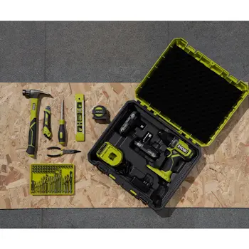 Ryobi set aku alata u koferu - aku bušilica plus ručni alat i pribor RDD18-2C20TAH-6