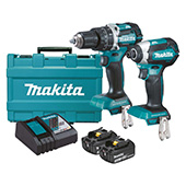 Makita LXT set - akumulatorska udarna bušilica-odvijač DHP484Z + akumulatorski udarni odvijač DTD153Z + punjač + 2 baterije + kofer DLX2180X