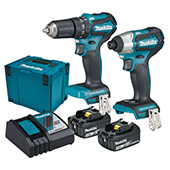 Makita LXT set - akumulatorska udarna bušilica-odvijač DHP483Z + akumulatorski udarni odvijač DTD155Z + punjač + 2 baterije + Makpac DLX2221JX2