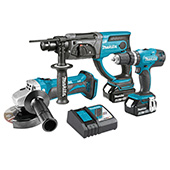 Makita LXT set - akumulatorska udarna bušilica-odvijač DHP453Z + akumulatorska bušilica-čekić DHR202Z + akumulatorska ugaona brusilica DGA452Z + punjač + 2 baterije DLX3121M