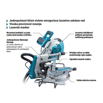 Makita potezno-nagibna stona testera LS1019L