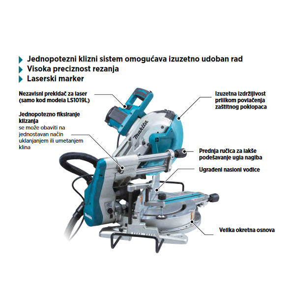 Makita potezno-nagibna stona testera LS1019L