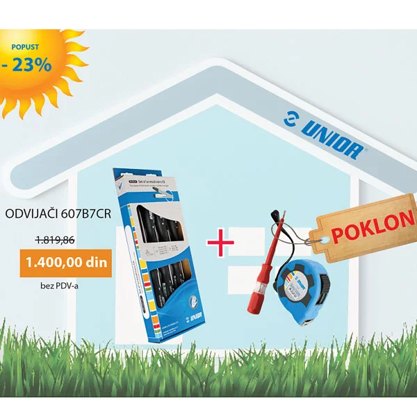 Unior set odvijača CR u garnituri 607B7CR + POKLON UNIOR trometar i glinericu - ispitivač napona 630VDE, 180 mm. Unior set odvijača CR u garnituri 607B7CR + POKLON UNIOR trometar i glinericu - ispitivač napona 630VDE, 180 mm.