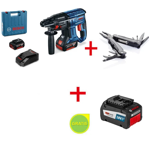 Bosch akumulatorski elektro-pneumatski čekić-bušilica GBH 180-Li + SwissPeak višenamenski alat + POKLON Akumulator 18V EneRACER 6,3 Ah 0615990L01 Bosch akumulatorski elektro-pneumatski čekić-bušilica GBH 180-Li + SwissPeak višenamenski alat + POKLON Akumulator 18V EneRACER 6,3 Ah 0615990L01