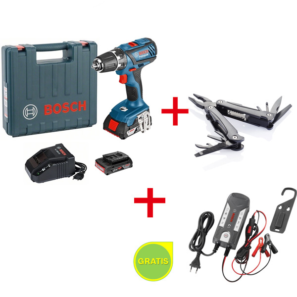 Bosch akumulatorska bušilica-odvrtač GSR 18-2-LI Plus Professional  + SwissPeak višenamenski alat + POKLON Bosch punjač akumulatora C3 0615990K9S