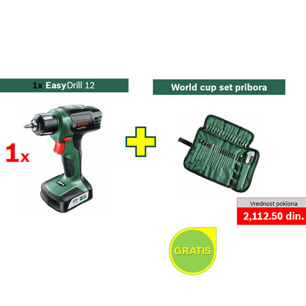 Bosch akumulatorska bušilica-odvrtač EasyDrill 12 + POKLON Worl cup set pribora
