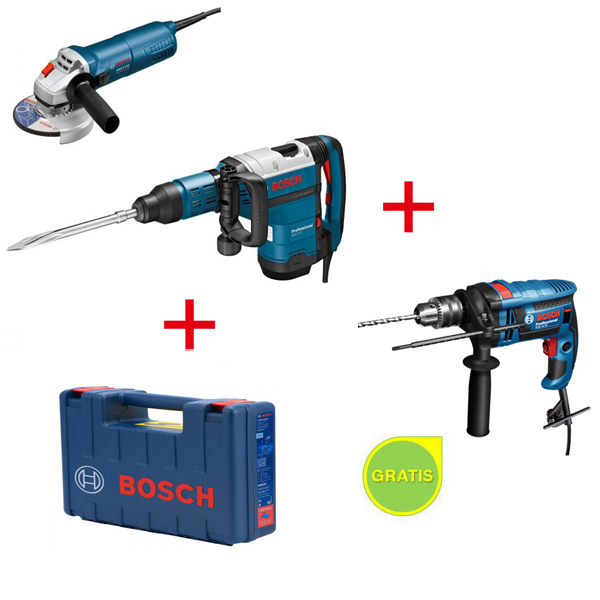 Bosch elektro-pneumatski čekić za štemovanje GSH 7 VC Professional + Bosch ugaona brusilica GWS 9-125 + POKLON Bosch vibraciona bušilica GSB 1600 RE 0615990J89