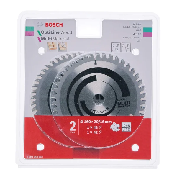 Bosch listovi kružnih testera Optiline Wood za drvo 160x2,6x20 48T i univerzalni Multi Material 160x2,4x20 42T 2608644653 Bosch listovi kružnih testera Optiline Wood za drvo 160x2,6x20 48T i univerzalni Multi Material 160x2,4x20 42T 2608644653