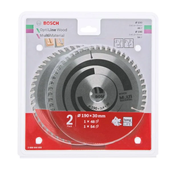 Bosch listovi kružnih testera Optiline Wood za drvo 190x30x2.6/1.6x48T i univerzalni Multi Material 190x30x2.4/1.8x54T 2608644655 Bosch listovi kružnih testera Optiline Wood za drvo 190x30x2.6/1.6x48T i univerzalni Multi Material 190x30x2.4/1.8x54T 2608644655