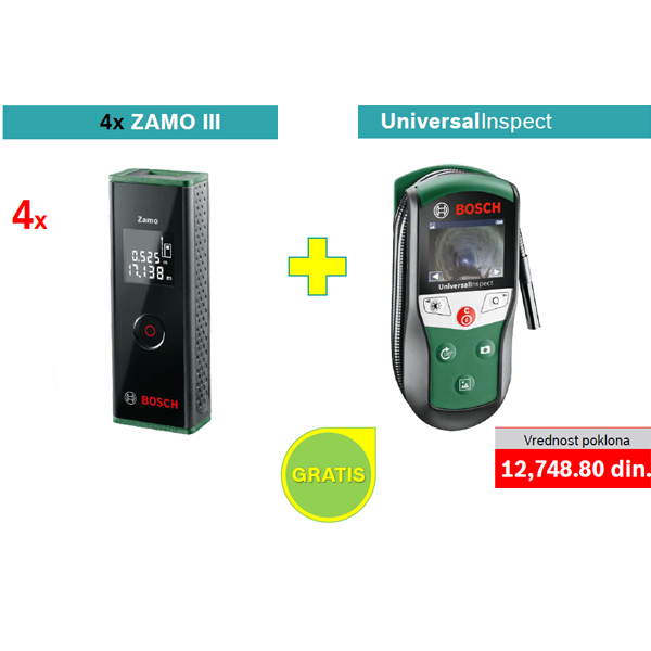 4 x Bosch Zamo III laserski daljinomer + POKLON Bosch inspekciona kamera UniversalInspect