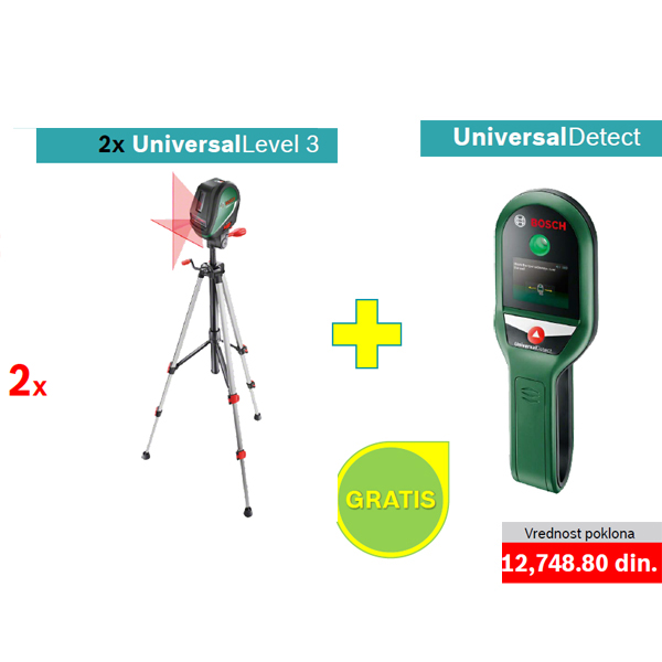 2 x Bosch laser za ukrštene linije UniversalLevel 3 set + POKLON Bosch digitalni detektor UniversalDetect