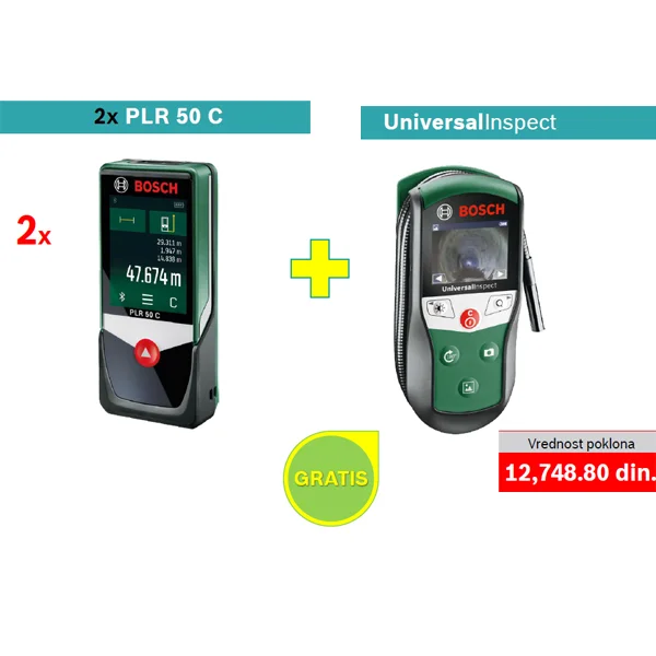 2 x Bosch digitalni laserski daljinomer PLR 50 C + POKLON Bosch inspekciona kamera UniversalInspect 2 x Bosch digitalni laserski daljinomer PLR 50 C + POKLON Bosch inspekciona kamera UniversalInspect