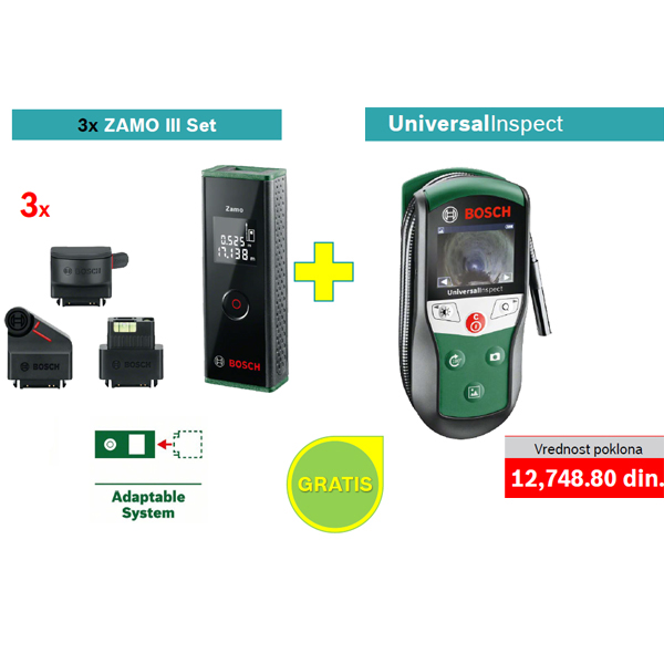 3 x Bosch Zamo III set laserski daljinomer + POKLON Bosch inspekciona kamera UniversalInspect 