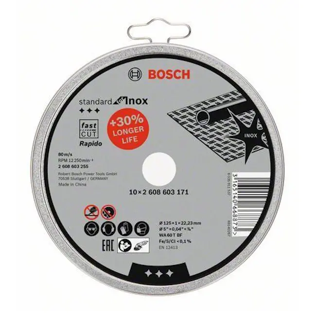 Bosch rezna ploča ravna Standard for Inox - Rapido WA 60 T BF 125 mm/22.23 mm/1.0 mm set 10/1 2608603255