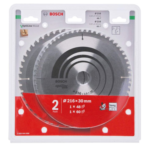 Bosch listovi kružnih testera Optiline Wood za drvo 216x30x2/1,4 48T i 60T 2608644659