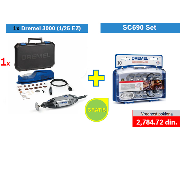 Dremel višenamenski alat 3000-1/25 EZ + POKLON Dremel EZ SpeedClic set pribora za sečenje SC 690