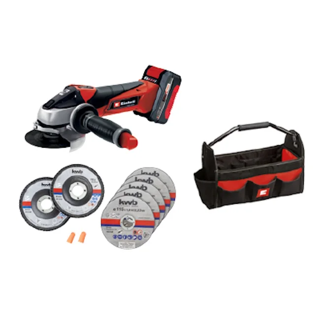 Einhell akumulatorska ugaona brusilica TE-AG 18/115 Li (1x4.0Ah) + 7-delni set 49712051 + torba 45/22 4530037 Einhell akumulatorska ugaona brusilica TE-AG 18/115 Li (1x4.0Ah) + 7-delni set 49712051 + torba 45/22 4530037