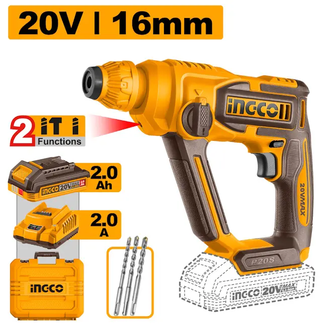 Ingco aku hamer 20V 16mm 1.5J 1x2Ah CRHLI201681E Ingco aku hamer 20V 16mm 1.5J 1x2Ah CRHLI201681E