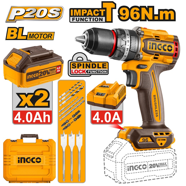 Ingco aku udarna bušilica 96Nm 2x4Ah CIDLI20968E Ingco aku udarna bušilica 96Nm 2x4Ah CIDLI20968E