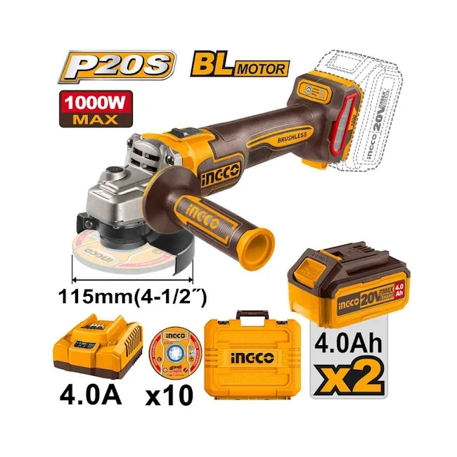 Ingco akumulatorska ugaona brusilica 115mm 2x4.0Ah CAGLI271532E Ingco akumulatorska ugaona brusilica 115mm 2x4.0Ah CAGLI271532E