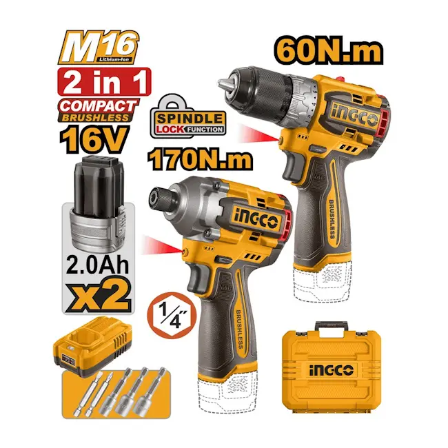 Ingco aku set alata 16V 2x2.0Ah COSLI240968