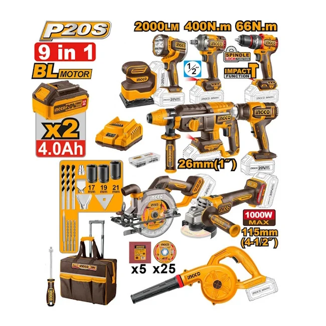 Ingco akumulatorski set alata 20V 9/1 COSLI250381E