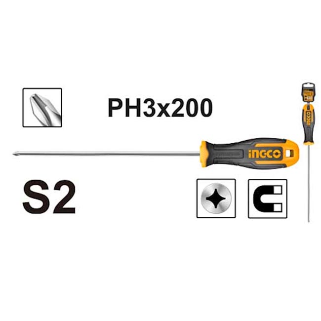 Ingco odvijač Phillips PH 3x200mm HS68PH3200