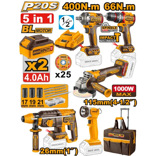 Ingco set aku alata 5/1 CKLI2059E Ingco set aku alata 5/1 CKLI2059E