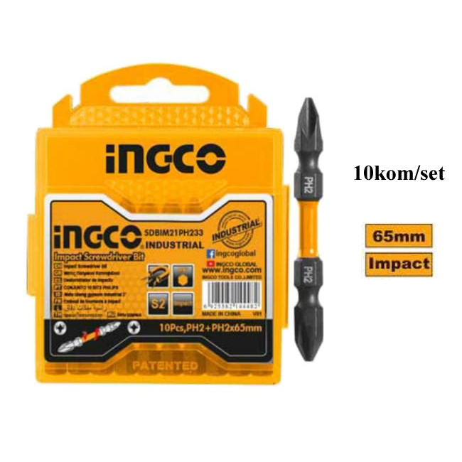 Ingco set bitova udarni odvijački PH2+PH2 65mm 10/1 SDBIM21PH233 Ingco set bitova udarni odvijački PH2+PH2 65mm 10/1 SDBIM21PH233