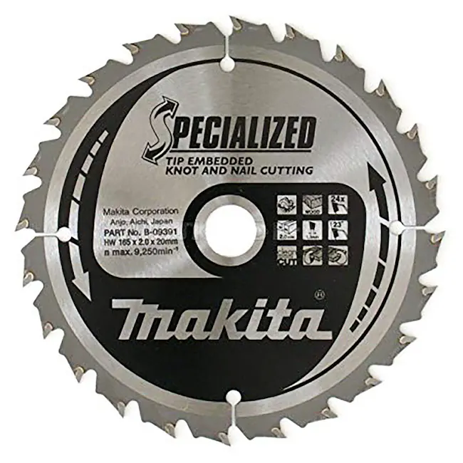 Makita cirkularni list za drvo sa čvorovima i ekserima 165x20x2mm 24T 23g B-09391 Makita cirkularni list za drvo sa čvorovima i ekserima 165x20x2mm 24T 23g B-09391