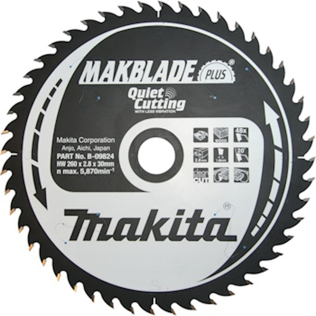 Makita list za testeru od tvrdog metala MAKBlade Plus 260mm B-09824 Makita list za testeru od tvrdog metala MAKBlade Plus 260mm B-09824