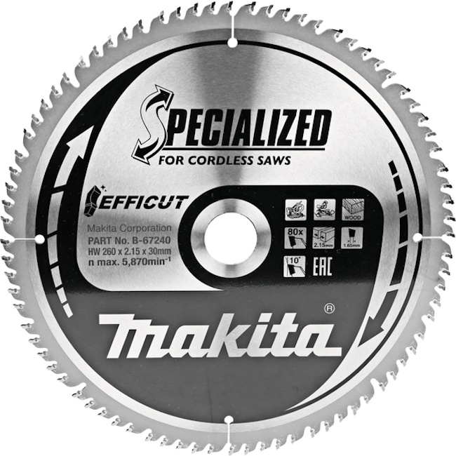 Makita list za testeru od tvrdog metala EFFICUT 260mm B-67240 Makita list za testeru od tvrdog metala EFFICUT 260mm B-67240