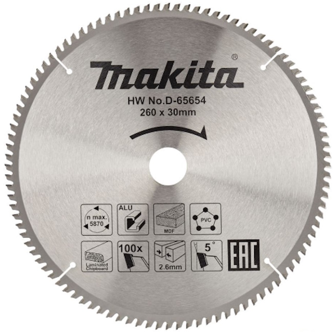 Makita TCT list testere 260mm D-65654 Makita TCT list testere 260mm D-65654